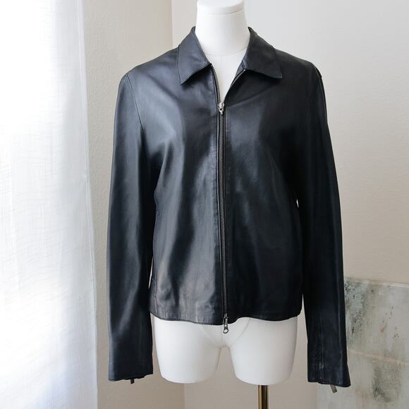 Isaac Mizrahi women's Black leather zip jacket size L - Picture 1 of 5